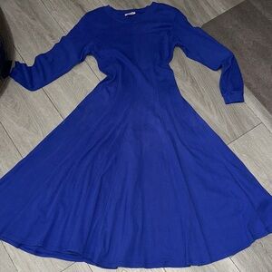 Vintage 80/90’s cotton Blue Long-Sleeve Dress with shoulder pads size medium